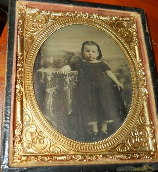 1/6th Size Ambrotype Of Young Girl In A Half Case
