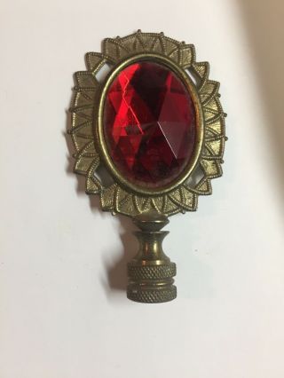 Antique Lamp Decorative Finial Brass 3.  25” Jeweled Red
