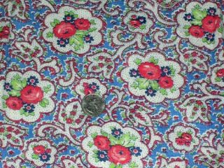 Full Vintage Feedsack: Red Flowers On Blue And White
