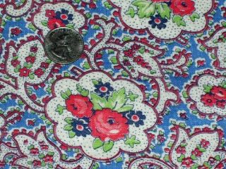 Full Vintage Feedsack: Red Flowers on Blue and White 2