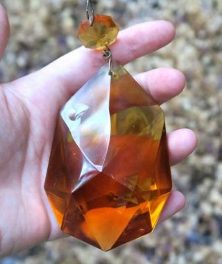 1 Huge Suncatcher Hanging Vintage Amber Topaz Glass Crystal Prism Lamp Part Spar