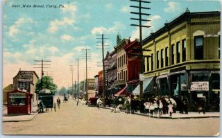 Corry,  Pennsylvania Postcard East Main Street Downtown Street Scene 1911 Cancel