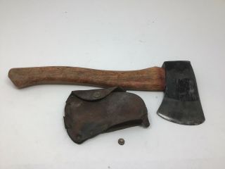 Vtg.  Plumb Official Boy Scout 13” Hatchet & Leather Sheath Camping Axe Wood Tool