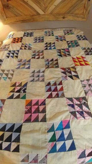 Vintage Hand Stitched Triangle Squares Quilt Top 2