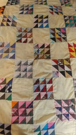 Vintage Hand Stitched Triangle Squares Quilt Top 3
