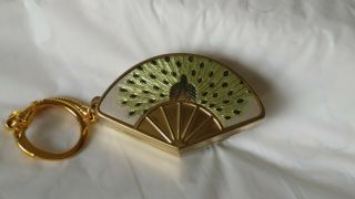 Vintage Key Chain Music Box Fan Shape W / Peacock Sankyo ?