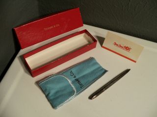 Vintage Tiffany & Co Sterling Silver Germany Ballpoint Purse Pen Felt Bag Box,