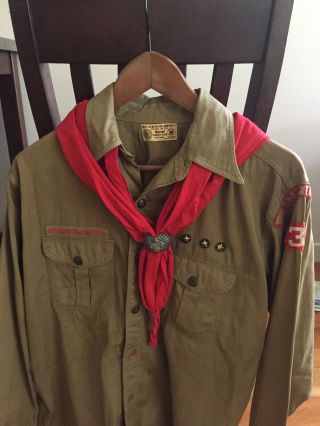 Vintage 1930s Union Made Bsa Boy Scouts Uniform Long Sleeve Shirt W Scarf