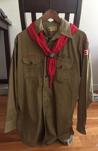 Vintage 1930s Union made BSA Boy Scouts uniform long sleeve shirt w scarf 8