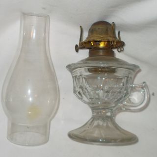 Antique Kerosene Oil Block Pattern Table Lamp With Handle Early 1900 
