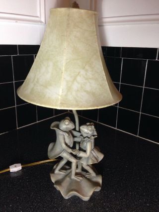 Vintage Dancing Frogs Toads Lamp With Shade Table Accent Home Decor