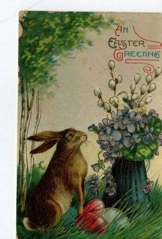 Circa 1910 Easter Postcard,  Easter Greeting / Rabbit And Flowers