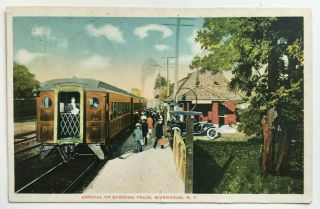 Ny Postcard Riverhead Long Island Lirr Railroad Arrival Of Evening Train Auto