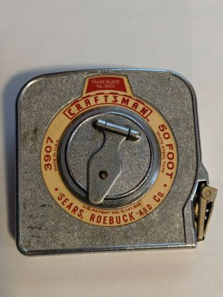 Vintage Craftsman 3907 50 Ft White Steel Tape Measure Sears Roebuck & Co.  Usa