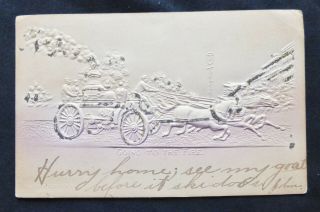 Going To The Fire,  Horse Drawn Wagon,  Air Brushed Embossed,  Postmarked 1906