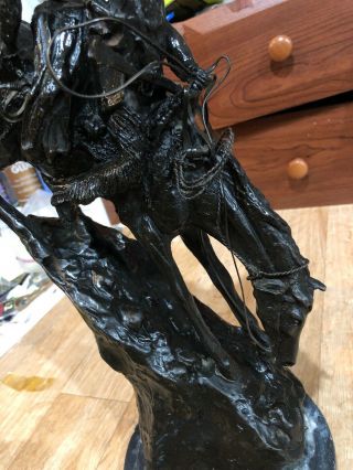 Mountain Man Frederic Remington Statue Bronze Black Finish on Marble 15” 2