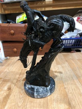 Mountain Man Frederic Remington Statue Bronze Black Finish on Marble 15” 6