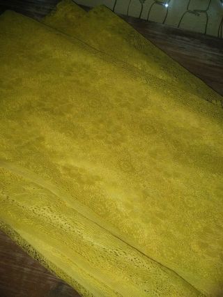 1 Vintage Cotton Lace Curtain Yellow 1960s Electric Yellow Retro Mod 46 " X 80 "