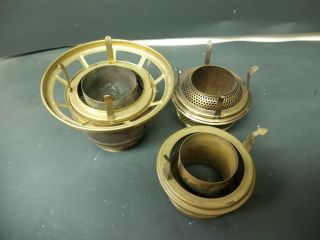 Antique Set Of 3 Brass Burner Casings For Oil Lamps