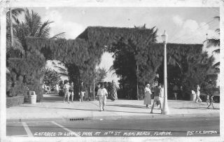 Lummus Park Entrance At 10th St Miami Beach Florida Rppc Real Photo Postcard