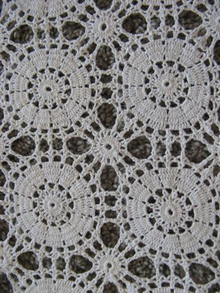 Small Vintage Off White Hand Crocheted Tablecloth Luncheon Cloth - 53 X 55