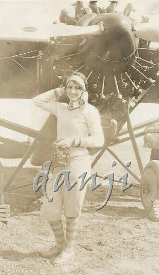 SEXY FLAPPER Girl VAMP posed by antique AIRPLANE Engine old AIRCRAFT Photo 2