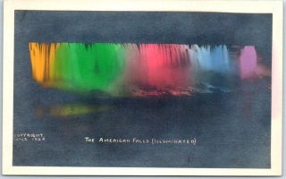 1930s Niagara Falls Ny Rppc Postcard " American Falls (illuminated) Tinted Photo