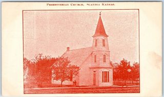 Scandia,  Kansas Postcard Presbyterian Church Building View C1900s
