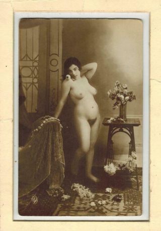 French Nude Woman Standing Flowers 1910 - 1920 Photo Postcard Y9