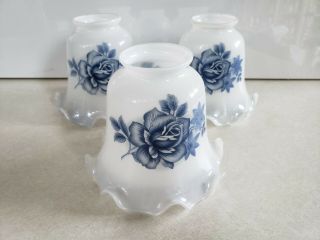 Set Of 3 Bell Blue & White Ruffle Glass Light Shades Sconce Chandelier Ceiling