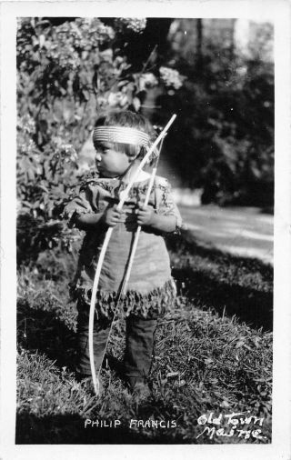F62/ Native American Indian Boy Photo Rppc Postcard C20s Old Town Maine 20