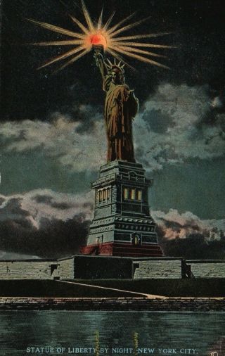York City,  Ny,  Statue Of Liberty By Night,  Vintage Postcard G1301