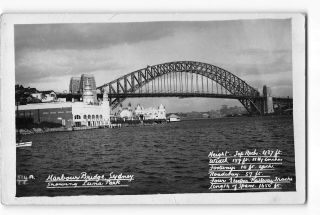 Sydney Australia Vintage Rppc Real Photo Harbour Bridge Showing Luna Park