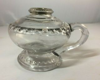 Antique Old Clear Glass Small Loop Finger Oil Lamp Base Handled Font Only