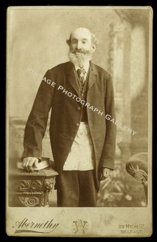 Cabinet Card Photo Man With Masonic Fraternal Group Apron & Pin Belfast Ireland