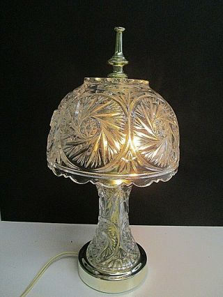 Vintage Small Side Table Lamp,  Clear Glass Crystal Cut Glass