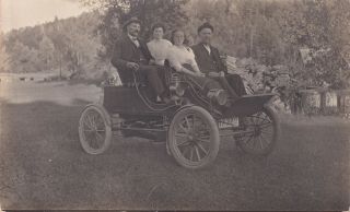 Grand Isle,  Vt Rppc Riding In A Car – Vermont 1911 License Plate 1732