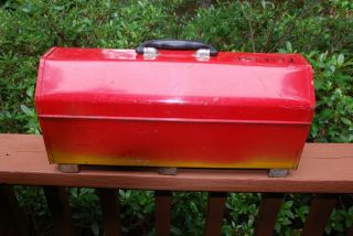 Vintage Hip/ Tombstone Roof Metal Toolbox w Lift - out Tray 2