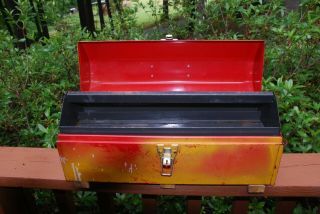 Vintage Hip/ Tombstone Roof Metal Toolbox w Lift - out Tray 5
