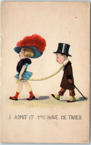 Vintage Romance / Comic Postcard " I Admit It - You Have Me Tamed " 1915 Ny Cancel