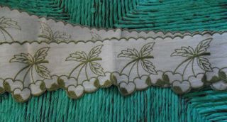 Vintage French Embroidered Linen Cuisine Kitchen Shelf Trim Cherries Green Cream