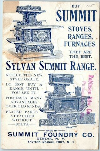 Vintage Geneva Ny Advertising Postcard Summit Foundry Co.  Sylvan Range C1910s