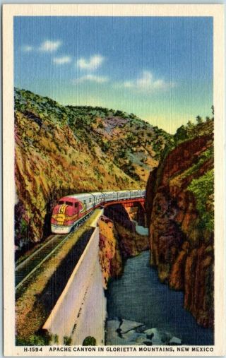 Santa Fe Fred Harvey Linen Postcard " Apache Canyon In Glorieta Mountains,  Nm "