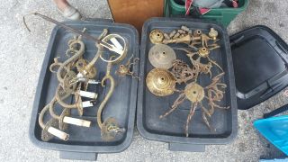 Antique/vintage Brass Chandelier Parts 8 Arms Finial Canopy Pipe