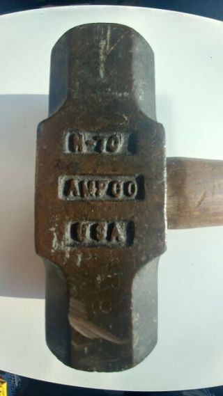 Ampco H - 70 Brass Sledge Hammer 61/2 Lb Scarce Size Vintage Mallet Short Handle
