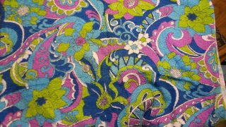 Vintage Cotton Terry Cloth Fabric Green,  Blue,  Pink Paisley 1 Yd /47 " Wide