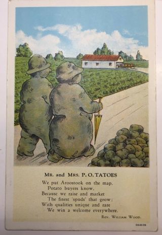 Vintage Comic Postcard By American Art,  P.  O.  Tatoes,  Poem About Potatoes
