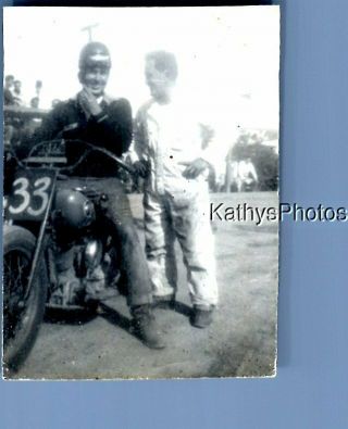 Found B&w Photo D_5082 Man Posed By Other Sitting On Motorcycle