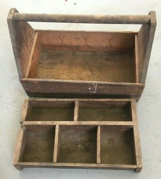 Antique 2 Pc Wood Tool Box Vintage Garden Tote Old Crate Restaurant Bar Serving 3