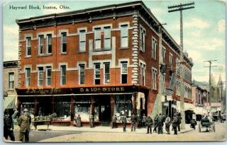 Ironton,  Ohio Postcard " Hayward Block " Downtown Street Scene C1910s